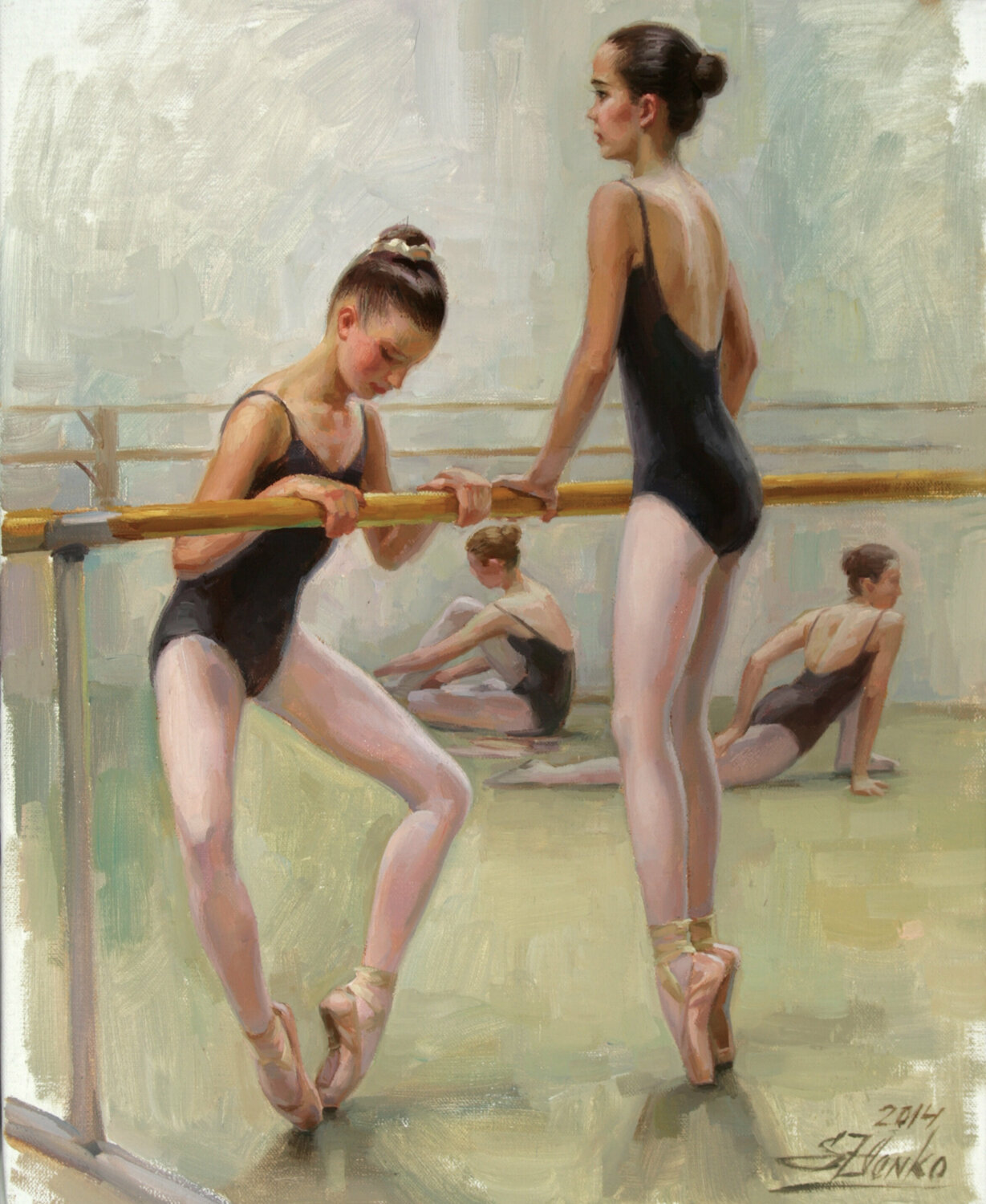 The dancers practicing at the barre. Serguei Zlenko