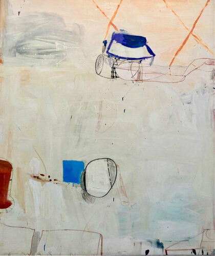 Landscape with a Cup in Creme and Blue van Gary Komarin, Schilderij te koop op Singulart