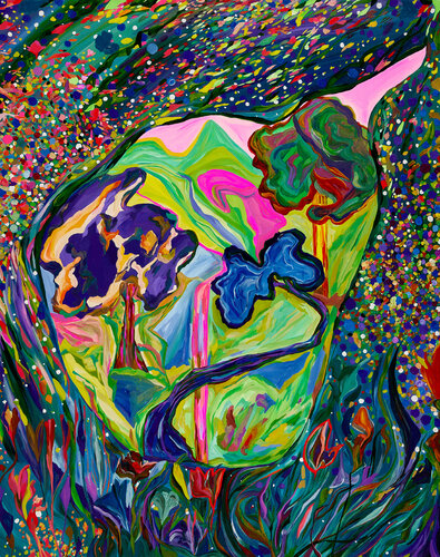 'Reflections of Existence' 'the pink waterfall' by Ozlem Thompson, Painting for Sale on Singulart