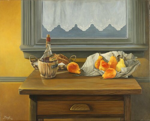Compartiendo  un buen vino entre amigos. de Berta Goldwaser, Pintura a la venta en Singulart