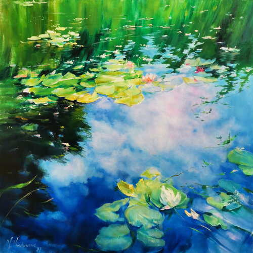 Reflections on  the Water Lily  Pond van Vlada Kadymova, Schilderij te koop op Singulart