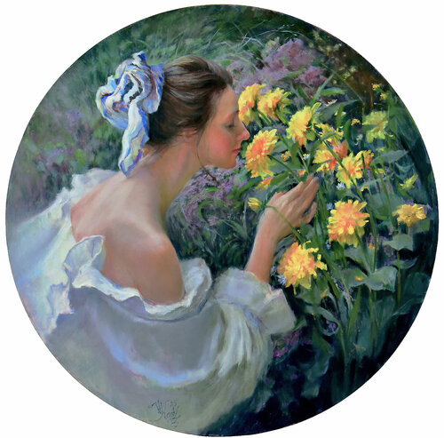 In Golden Chrysanthemums van Vlada Kadymova, Schilderij te koop op Singulart