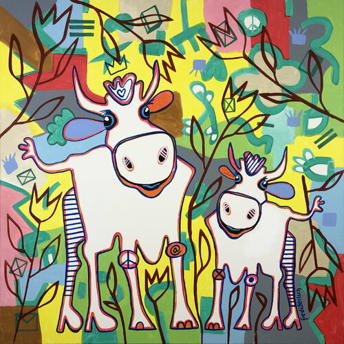 Flower Power Girls van Fredi Gertsch, Schilderij te koop op Singulart
