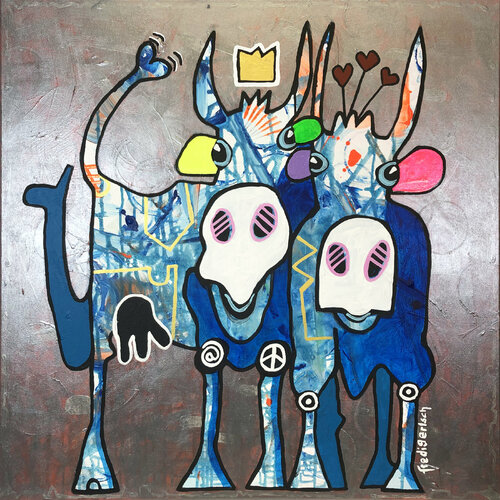 Flower Power Girls van Fredi Gertsch, Schilderij te koop op Singulart