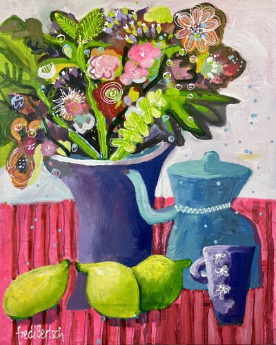 Blumen zum Frühstück van Fredi Gertsch, Schilderij te koop op Singulart