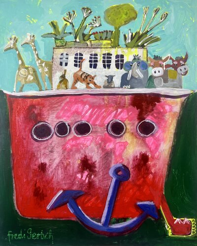 Arche mit blauem Anker van Fredi Gertsch, Schilderij te koop op Singulart