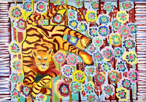 Tiger auf dem Teppich de Fredi Gertsch, Pintura a la venta en Singulart