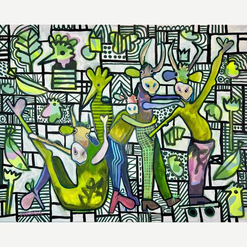 With A Little Help From My Friends - Green Grove von Fredi Gertsch, Malerei kaufen auf Singulart