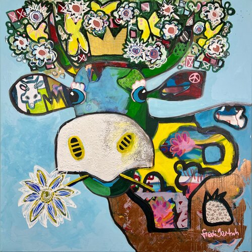 VogelLisi – Flower Crown Sky von Fredi Gertsch, Malerei kaufen auf Singulart