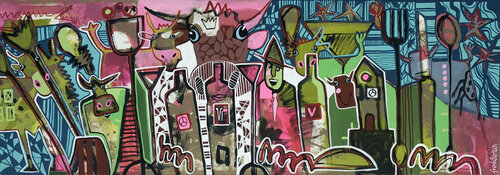 Alpaufzug - Partytime van Fredi Gertsch, Schilderij te koop op Singulart