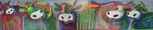 Alpaufzug Cows of Color van Fredi Gertsch, Schilderij te koop op Singulart