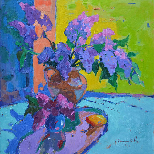 Blooming lilac scent _ oil on cardboard par Alexander Shandor, Peinture en vente sur Singulart