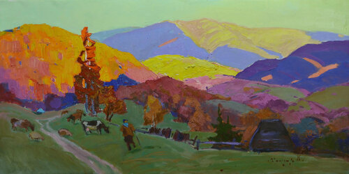 In the evening in the Carpathians par Alexander Shandor, Peinture en vente sur Singulart