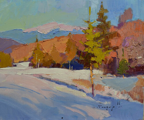 Winter landscape _ oil on canvas on cardboard von Alexander Shandor, Malerei kaufen auf Singulart