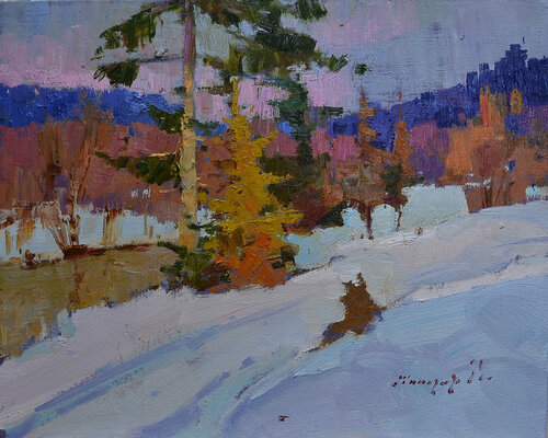 Winter day _ canvas oil on cardboard van Alexander Shandor, Schilderij te koop op Singulart