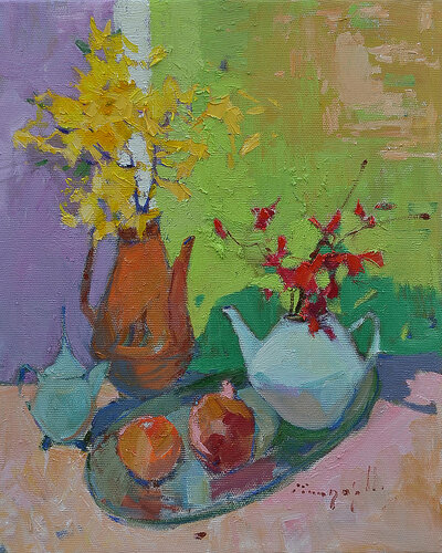 Forsythia Suspensa par Alexander Shandor, Peinture en vente sur Singulart