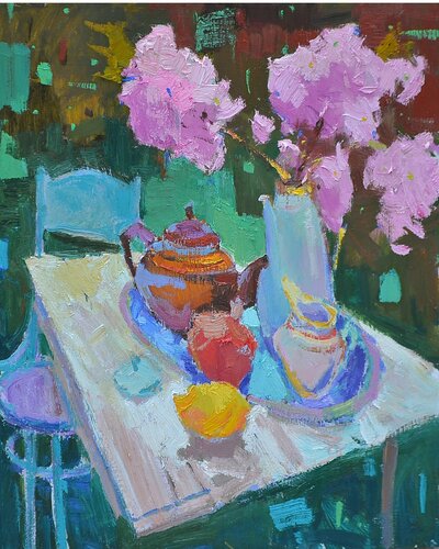 Lunch break _ oil on cardboard par Alexander Shandor, Peinture en vente sur Singulart