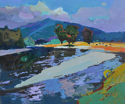 On the river Tisza _ Oil on Cardboard Alexander Shandor