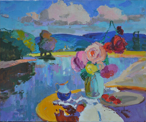 Roses near the river par Alexander Shandor, Peinture en vente sur Singulart