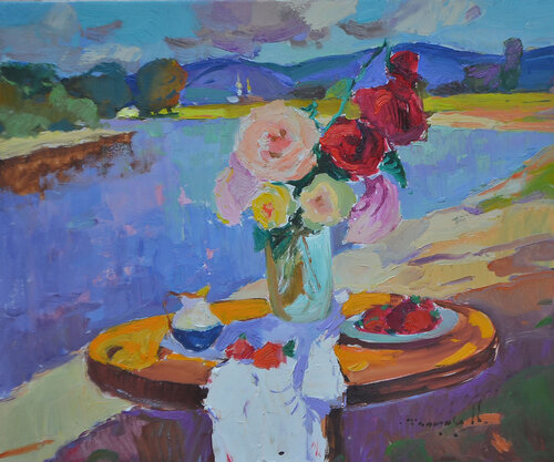 Roses and Strawberries par Alexander Shandor, Peinture en vente sur Singulart