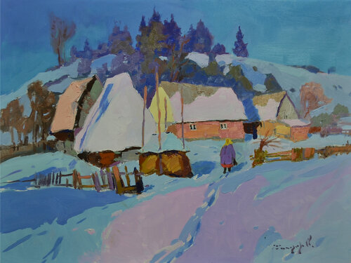 Winter day in the Carpathians par Alexander Shandor, Peinture en vente sur Singulart