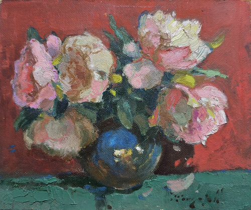 Peonies on Red Alexander Shandor