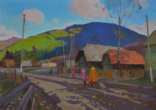 Polyana Village Square par Alexander Shandor, Peinture en vente sur Singulart