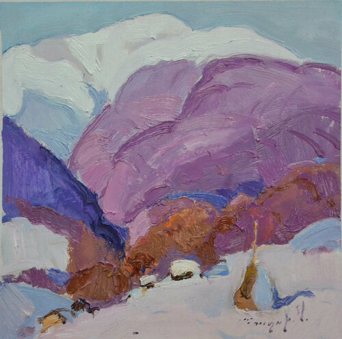 Great winter mountains _ cardboard oil Alexander Shandor