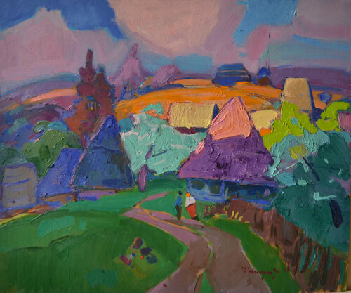 Two neighbors _ oil on cardboard di Alexander Shandor, Pittura in vendita su Singulart