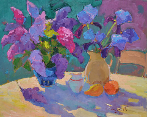 Lilac and irises par Alexander Shandor, Peinture en vente sur Singulart