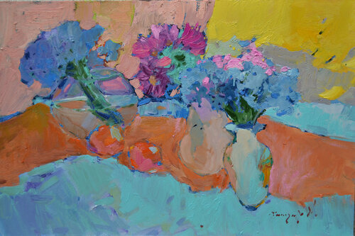 Dried flowers _ oil on cardboard par Alexander Shandor, Peinture en vente sur Singulart