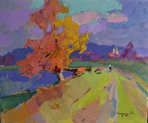 Shepherd on Tisza par Alexander Shandor, Peinture en vente sur Singulart