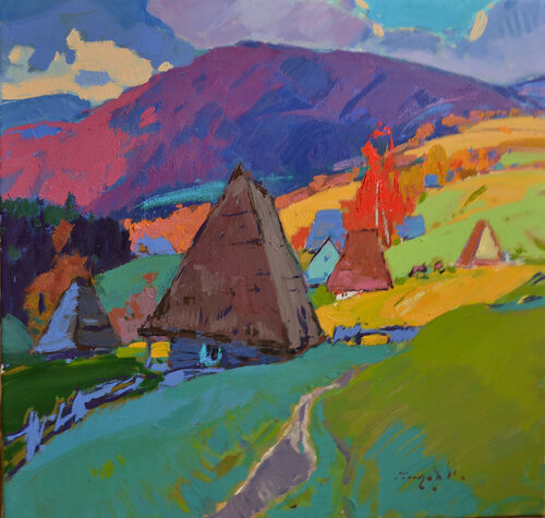 Red autumn in Sloboda par Alexander Shandor, Peinture en vente sur Singulart