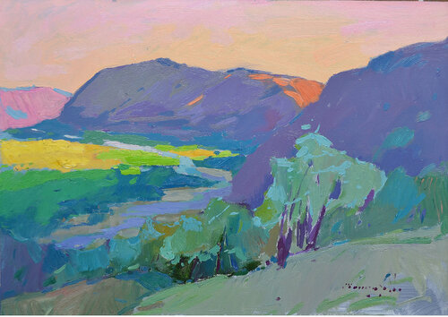 Evening in the valley _ oil on cardboard Alexander Shandor