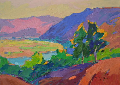 Autumn in the valley _ oil on cardboard par Alexander Shandor, Peinture en vente sur Singulart