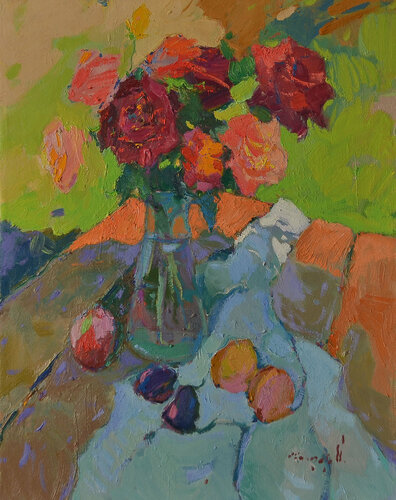 Roses and plums par Alexander Shandor, Peinture en vente sur Singulart