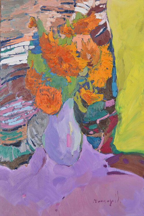 Fiery sunflowers _ oil on cardboard Alexander Shandor