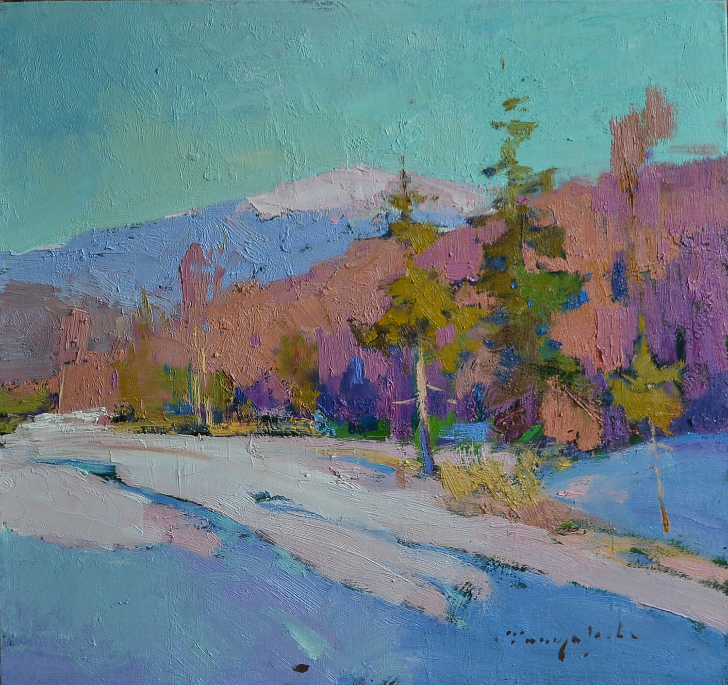 Winter forest _ oil on canvas on cardboard Alexander Shandor Originalgemälde zu verkaufen