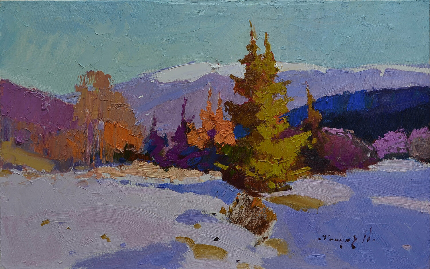 Sunny winter _ oil on canvas on cardboard Alexander Shandor Originalgemälde zu verkaufen