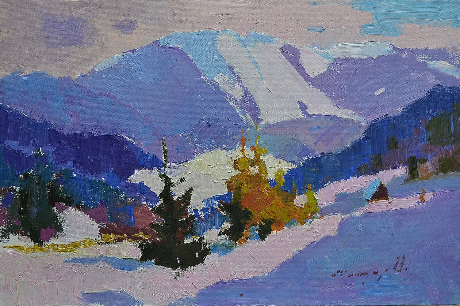 Fabulous winter _ oil on canvas on cardboard Alexander Shandor Originalgemälde zu verkaufen