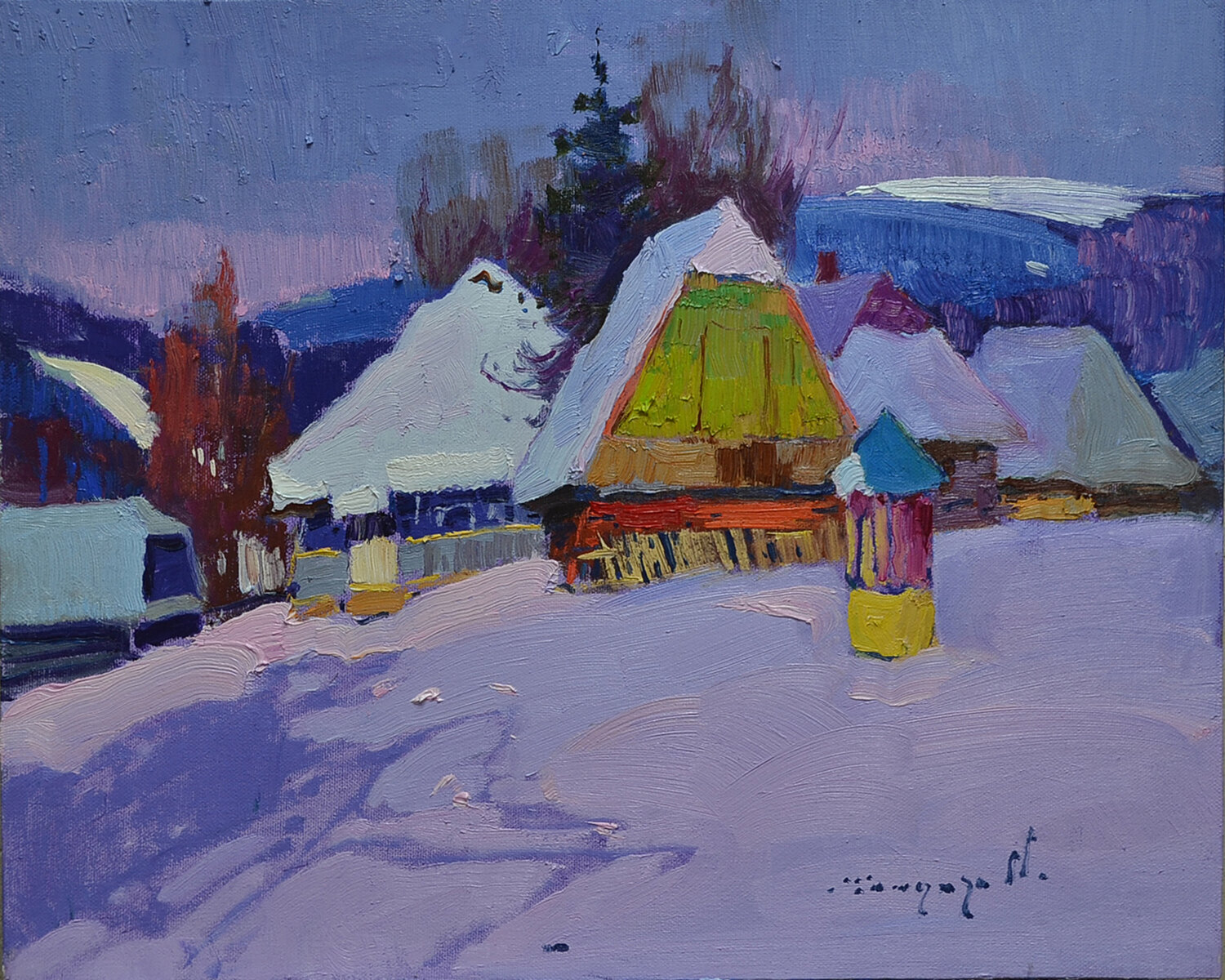 Pink evening _ oil on canvas on cardboard Alexander Shandor Originalgemälde zu verkaufen