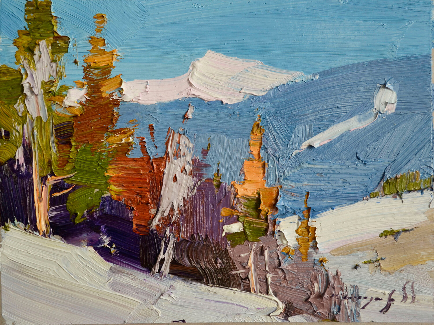 Snowy Slope _  Oil on Cardboard Alexander Shandor Dipinto originale in vendita