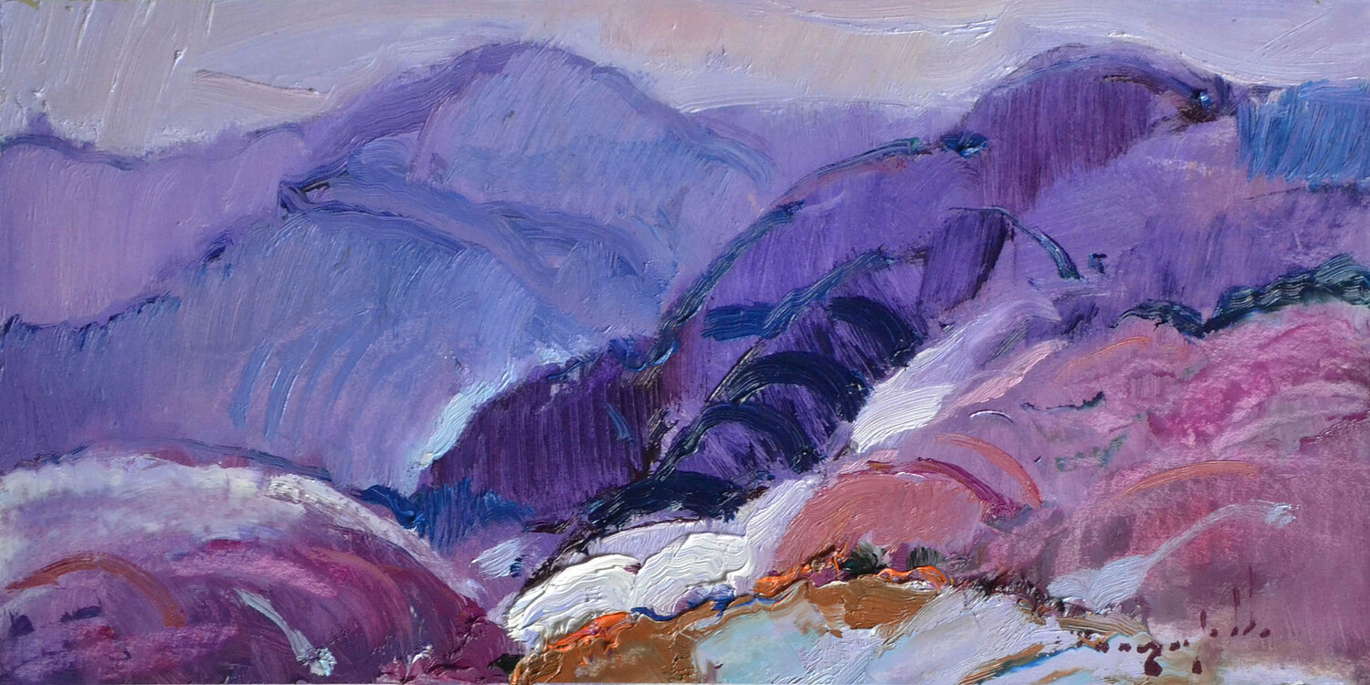 Purple Mountains _ oil on cardboard Alexander Shandor Originalgemälde zu verkaufen
