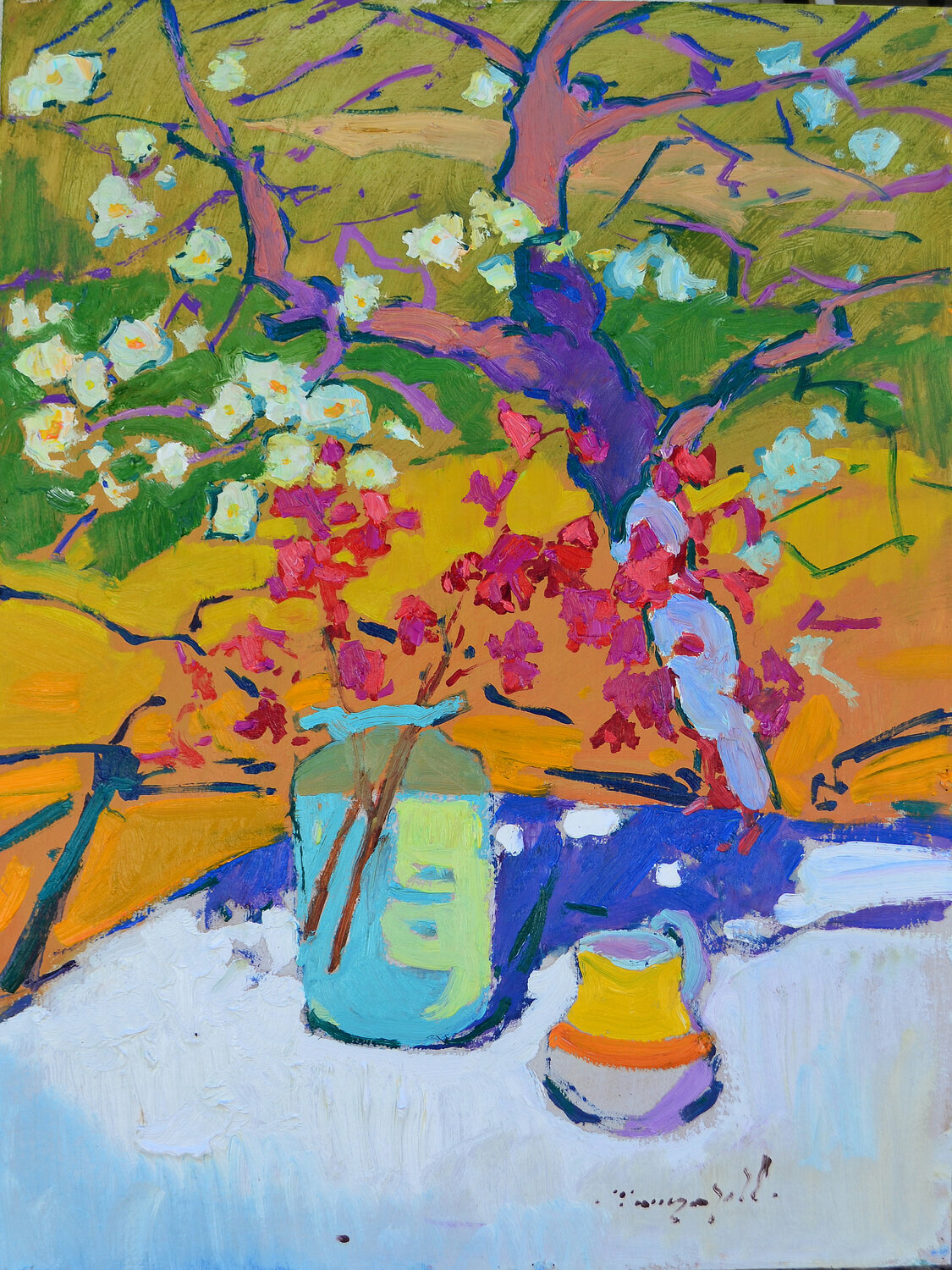 Yellow Milkman _ oil on cardboard Alexander Shandor Dipinto originale in vendita