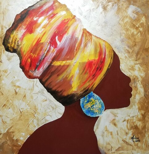 A Mulher do Brinco Azul van Leda Baltazar, Schilderij te koop op Singulart
