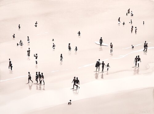 Low tide vintage beach van Carlos Martin, Werk op papier te koop op Singulart