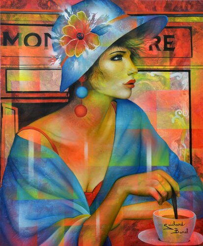 au café de la butte by Jeannette Guichard-Bunel, Painting for Sale on Singulart