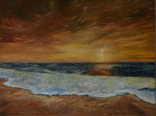 Golden sunset van Lusie Schellenberg, Schilderij te koop op Singulart