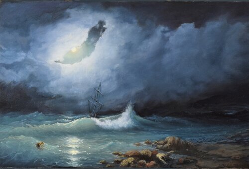 Storm at sea at night di Lusie Schellenberg, Pittura in vendita su Singulart