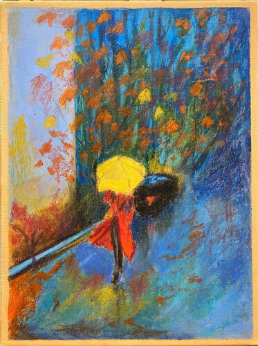Yellow umbrella von Lusie Schellenberg, Malerei kaufen auf Singulart